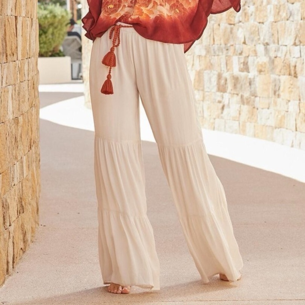 Sundance Cream Wide Leg Desiree Dream Pants w/ Red Tassel Belt Size Large